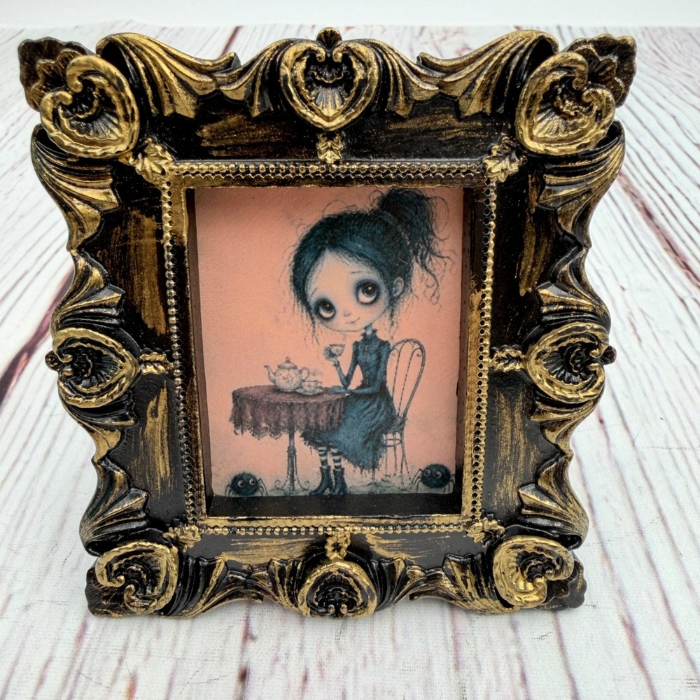 Handmade Gothic Decoupage Art Ornate Gold Black Resin Frame‎ Tea Spiders Print